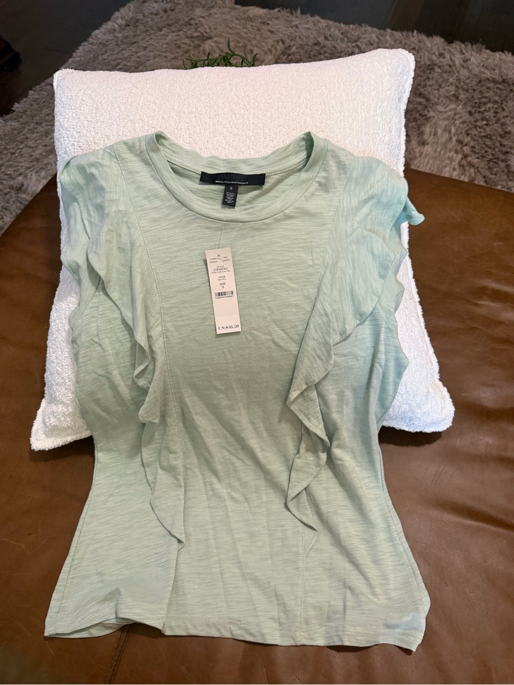 White House Black Market Mint Ruffle Short Sleeve Top